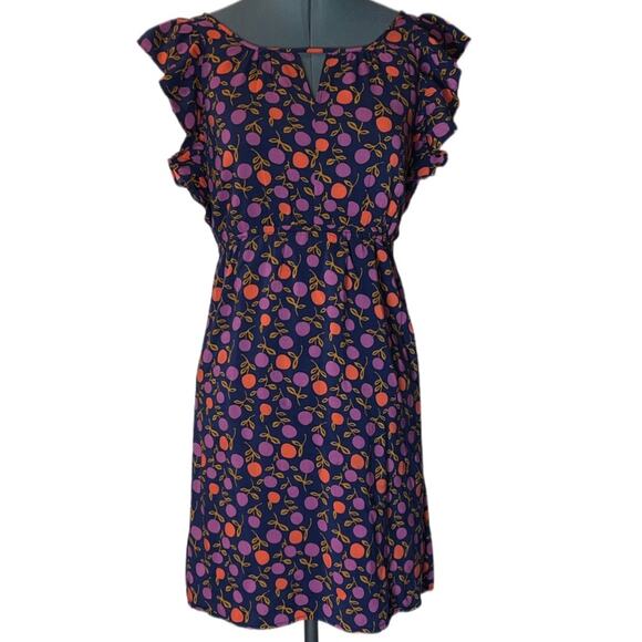 Fossil Keyhole Mini Dress Flutter Sleeves Navy Blue,Purple,Orange Womens Size XS - Picture 16 of 16